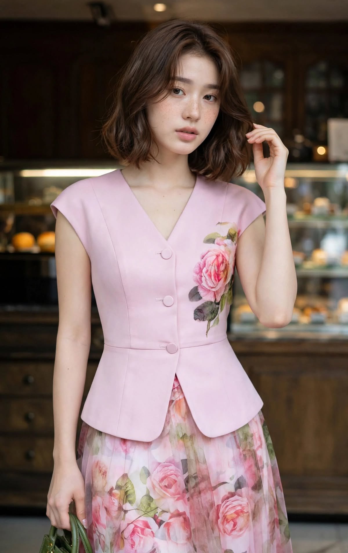Pink Peplum Top & Rose Tulle Maxi Skirt