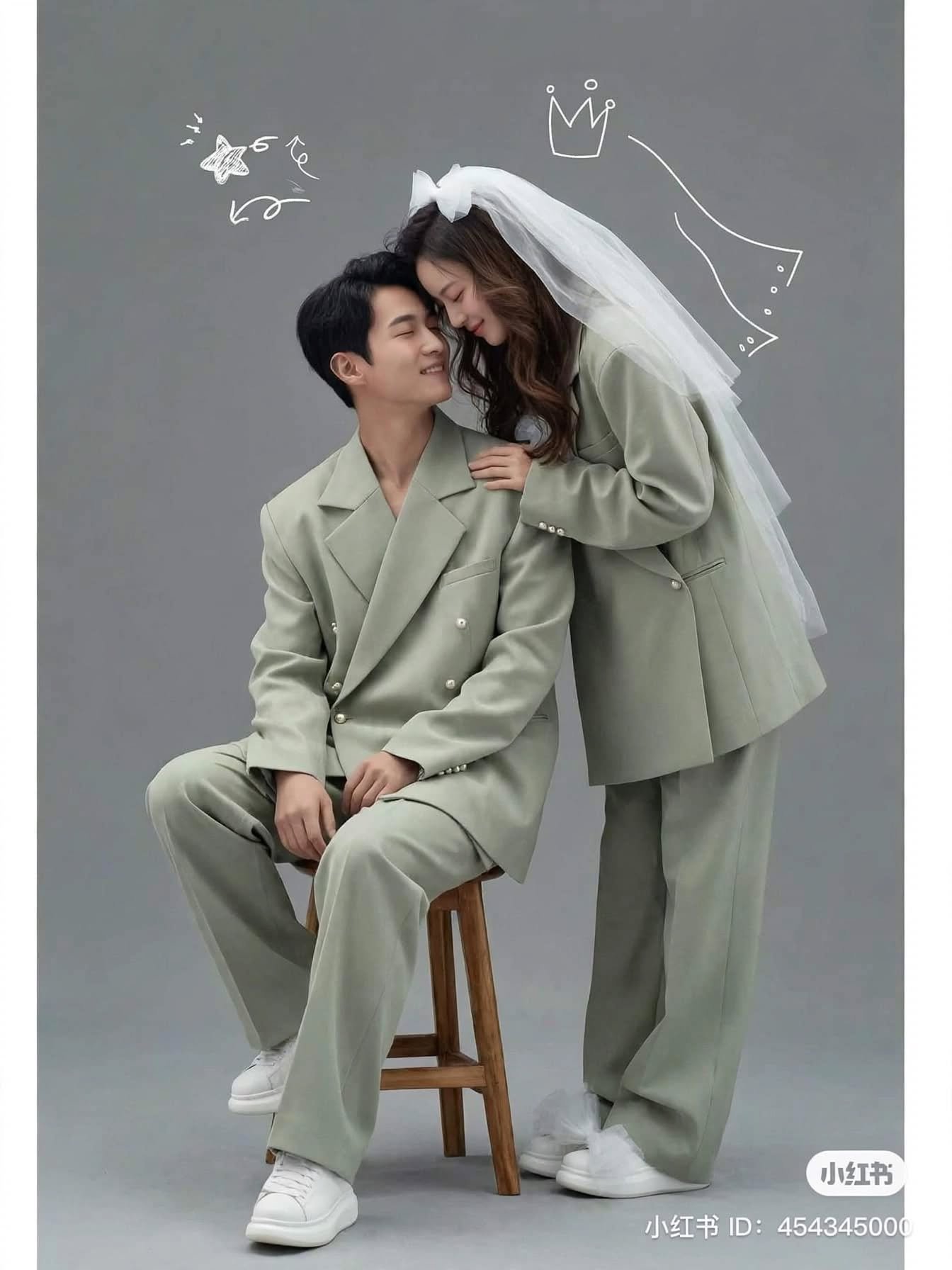 Matching Couple Suit Pre Wedding Shoot | Sage Green Couple Outfit | Korean Couple Poses