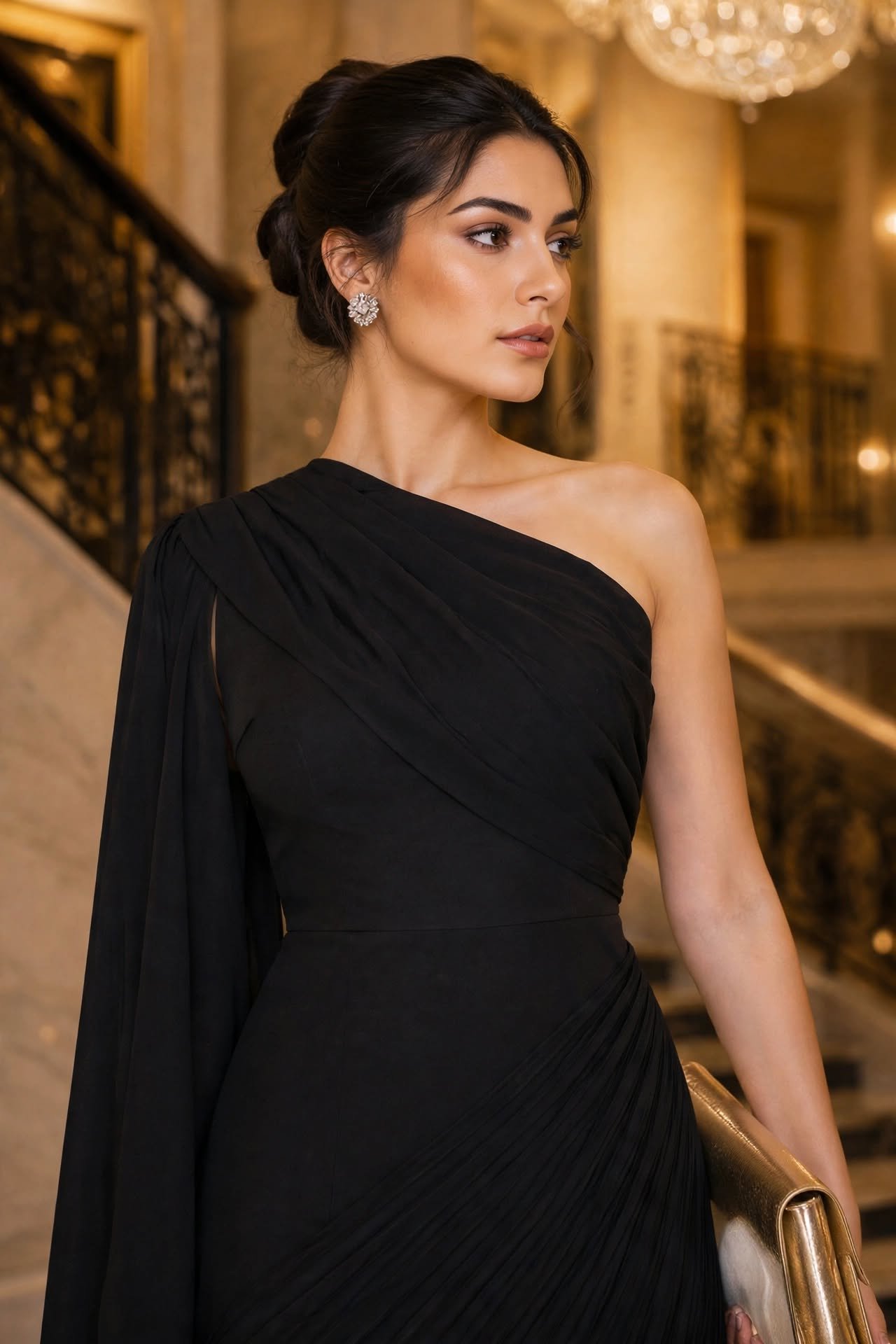 Black Pleated Asymmetrical Skirt