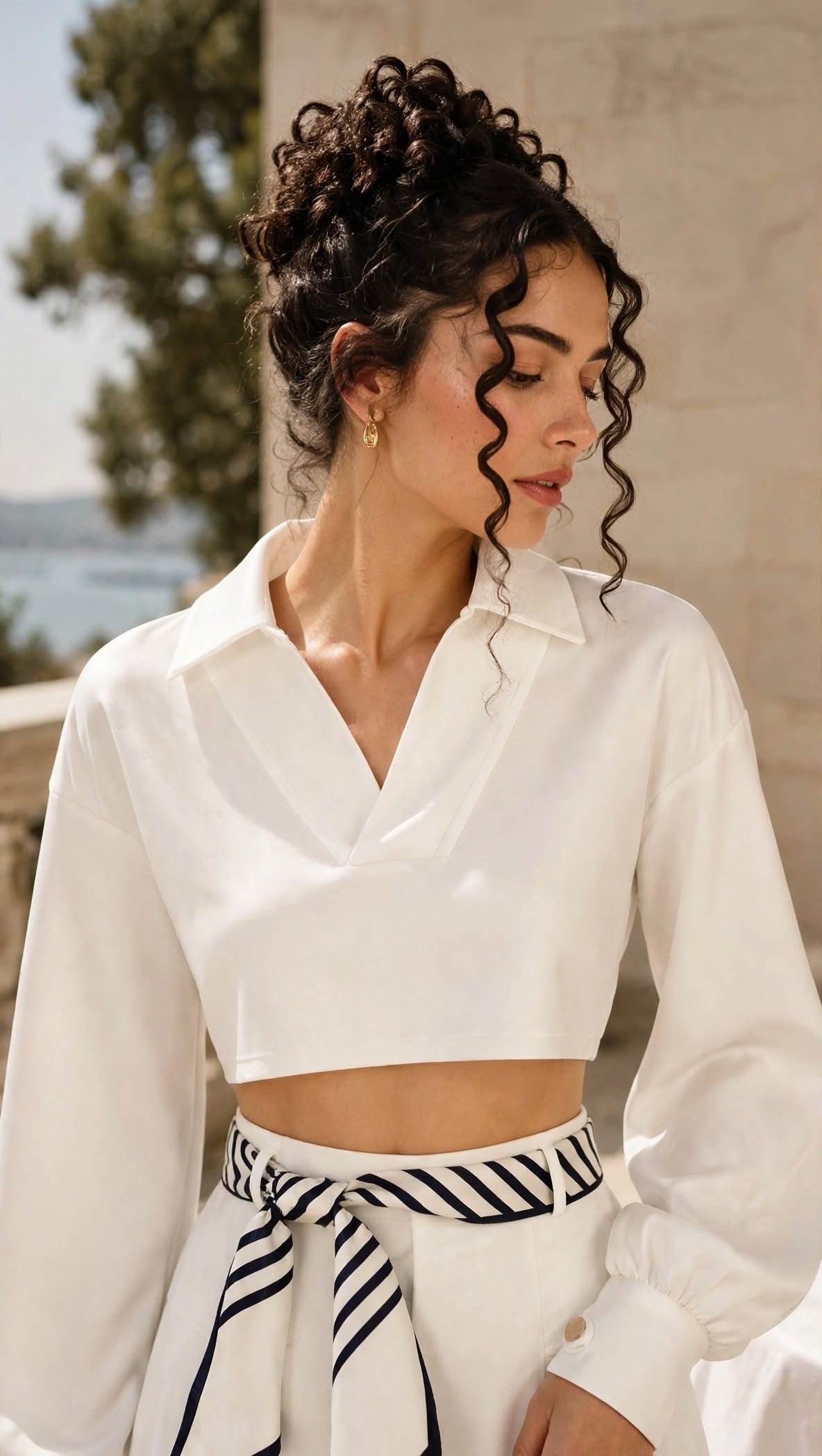 White Cropped Shirt & Wide Leg Pants Set – Amalfi Coast Old Money Style