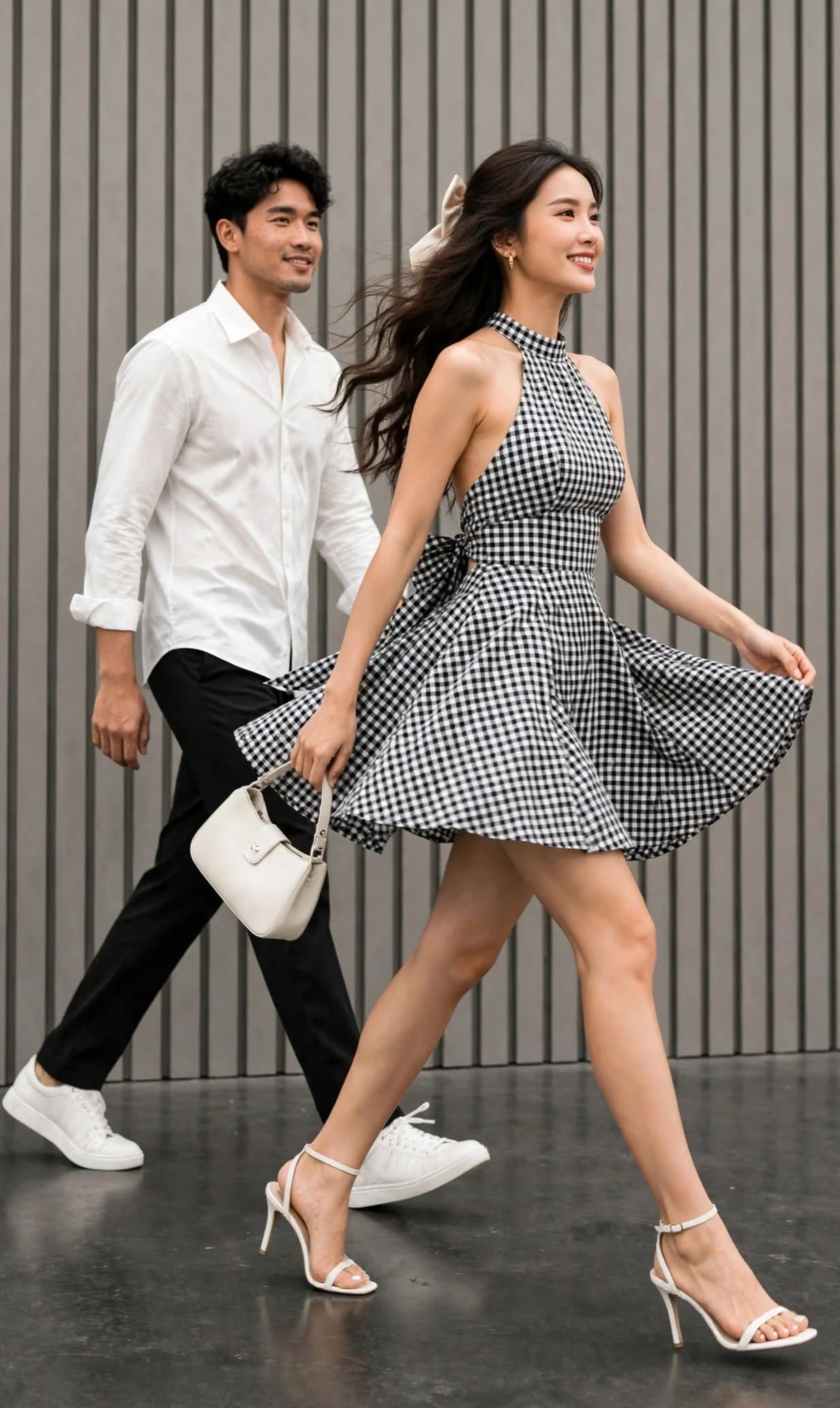 Romantic Couple Gingham Bow Dress Date Look