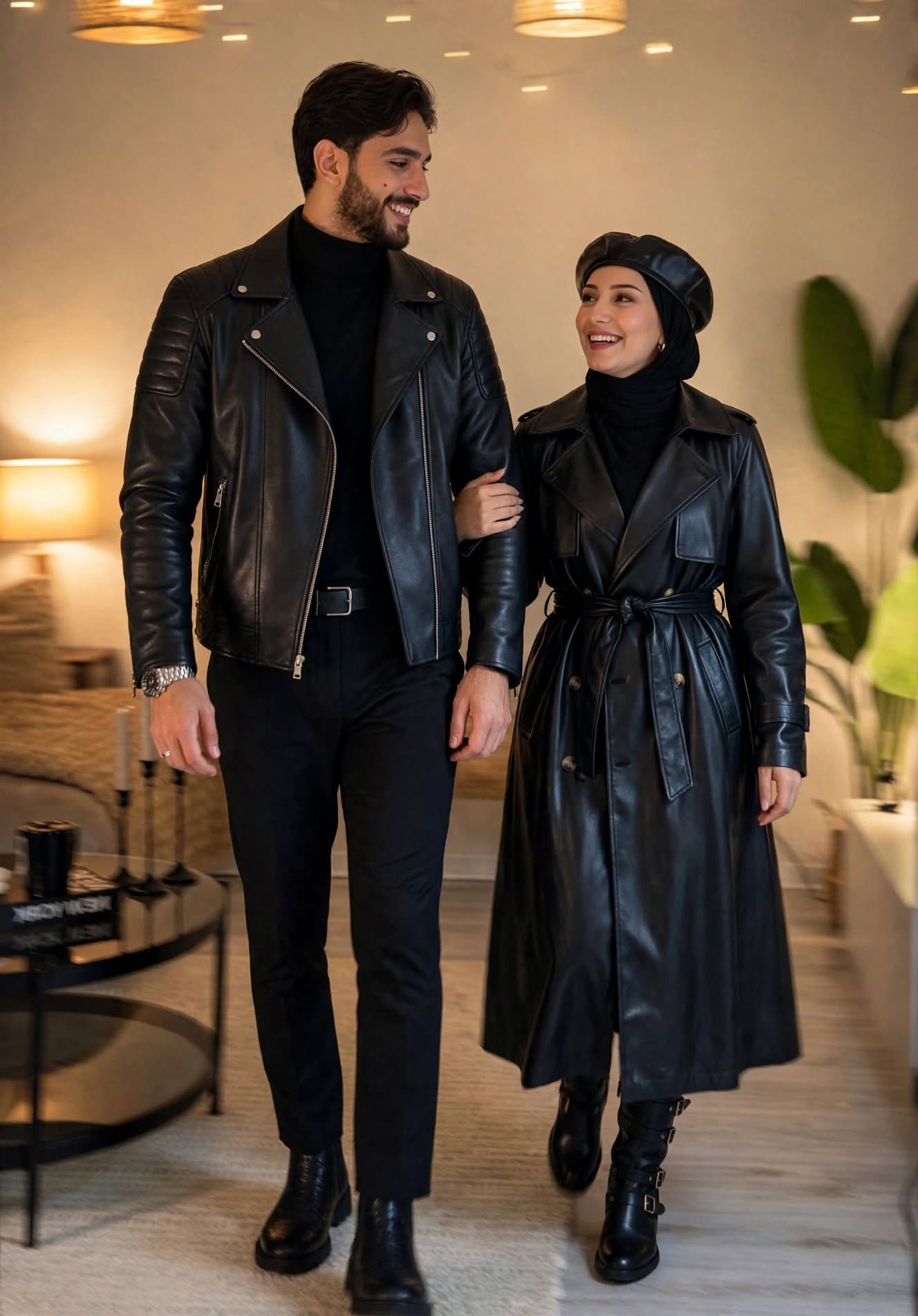 tylish Black Leather Couple dress